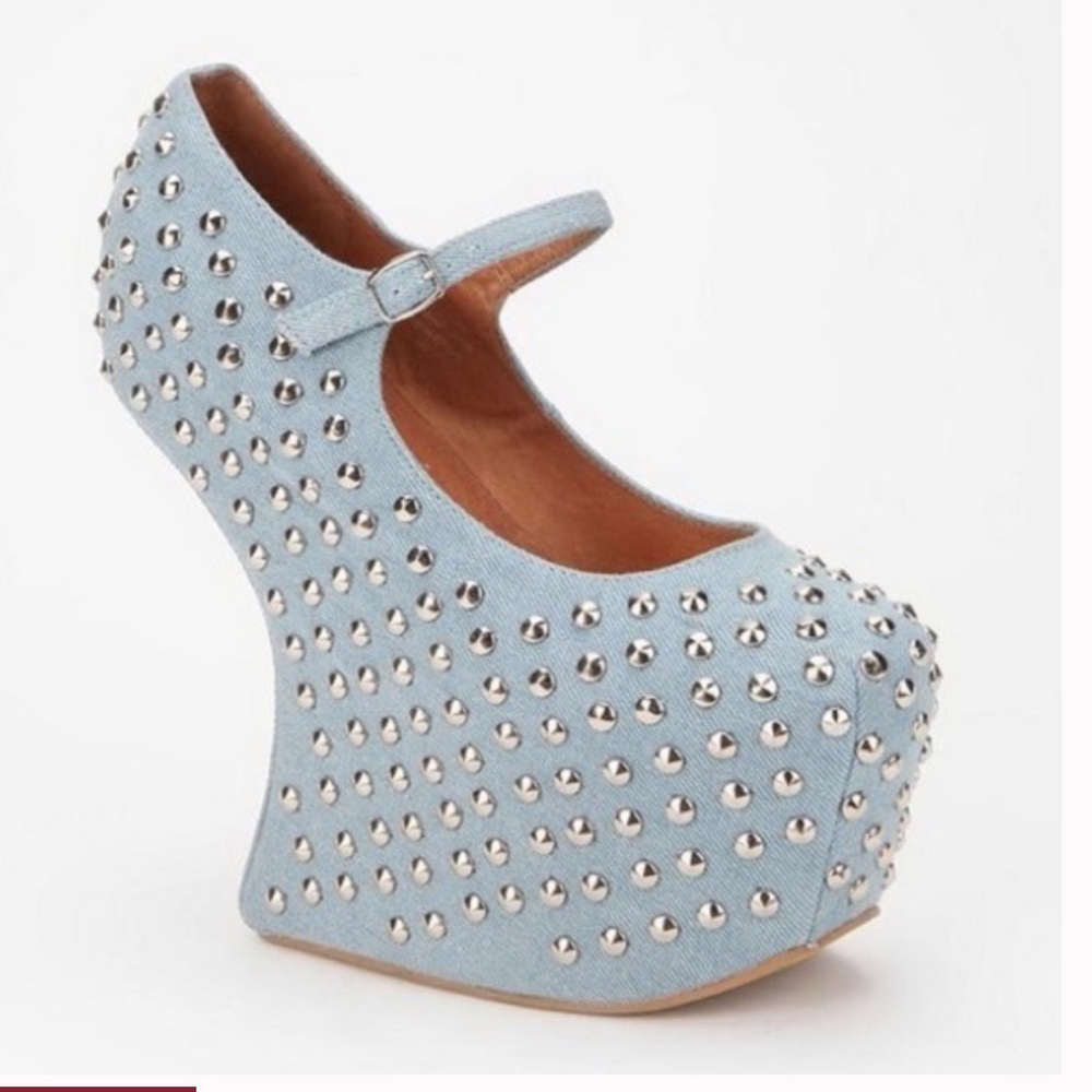 Jeffrey Campbell Havana Denim Mary Jane Shadow Night Walk Heelless Wedge - 8